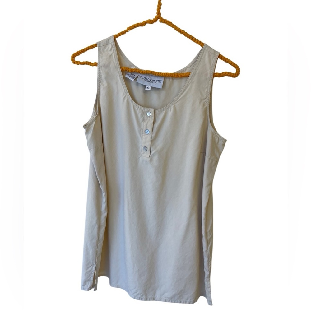 100% Silk World Republic Clothing Co Button Down Flowy Sleeveless Shirt